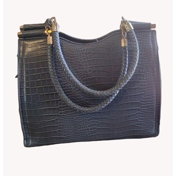 Bebe Handbag Satchel Gray Fringe Textured Braided Handle Gray - Picture 3 of 16